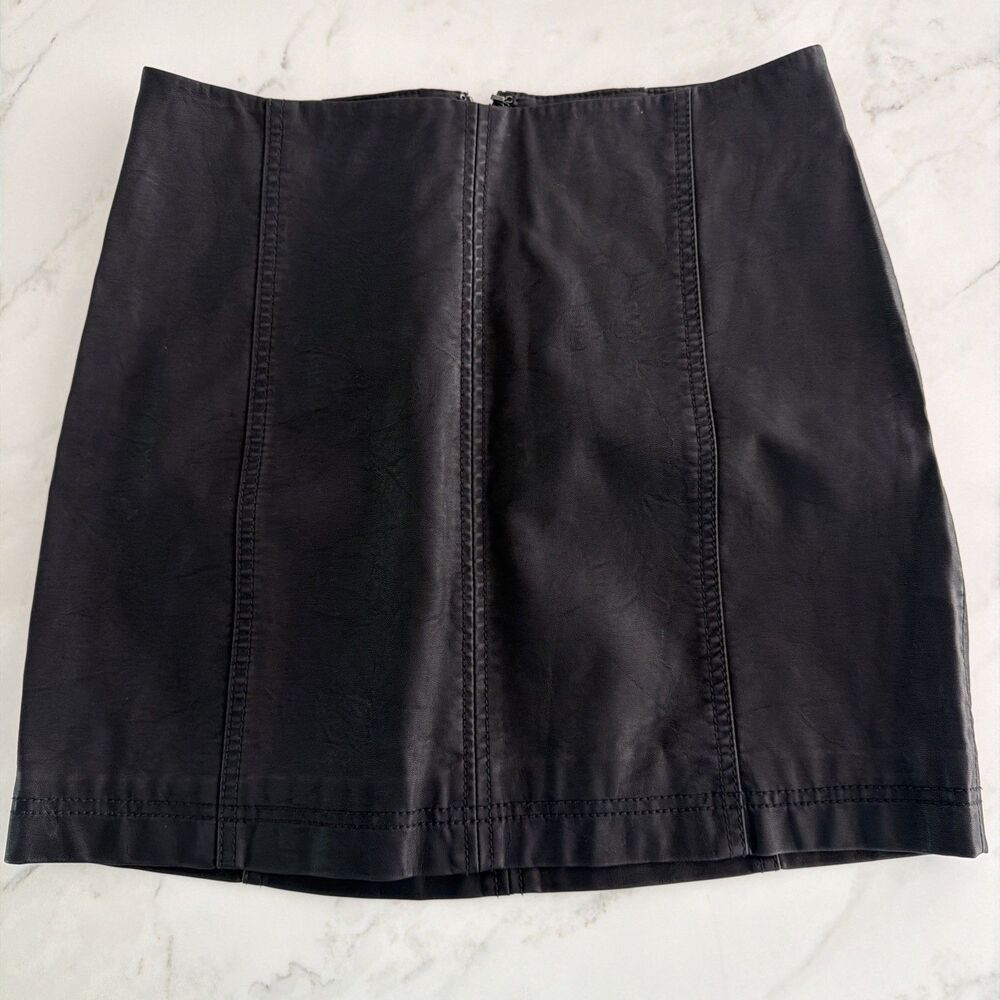 Free People Modern Femme Black Vegan Leather Mini Skirt 8 Edgy Night Out Biker
